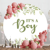 Aperturee - Aperturee Its A Boy Greenery Spring Round Baby Shower Backdrop